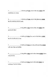 English Worksheet: Who and Which