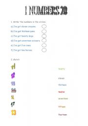 English Worksheet: Numbers 1-20