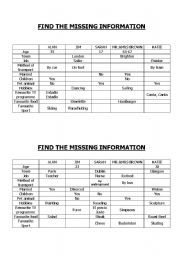 English worksheet: Missing information