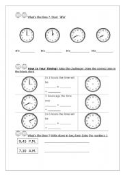 English Worksheet: Clock - telling time part 2 (of 4)  -  different levels 