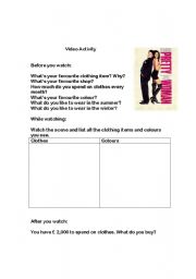 English worksheet: Colours and Clothes - Video activity