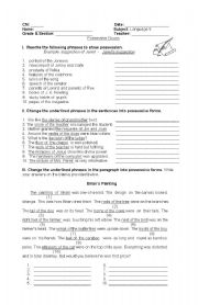 English Worksheet: Possessive Forms of Nouns