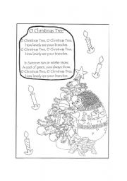 English Worksheet: Christmas song + coloring   Christmas Tree