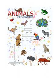 English Worksheet: Animals Crossword - 2