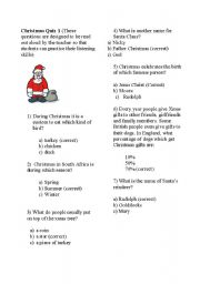 English Worksheet: Christmas Quiz (1/2)