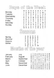 English Worksheet: Days of the Weeks, Seasons & Months
