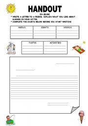 English Worksheet: Writing about summer