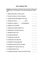 English worksheet: Meet Someone Who...