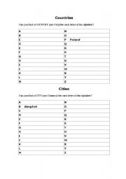 English worksheet: ABC Countries and Cities