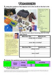 English Worksheet: Travelling and Things we usually take with us