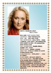 English worksheet: Write a biography Meryl Streep 2/4