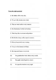 English worksheet: Form the right question. Present Simple.