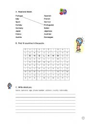 English worksheet: countries nationalities