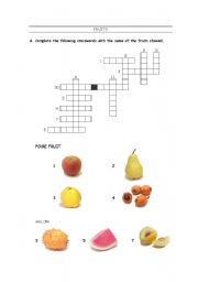 English worksheet: Fruit crossword
