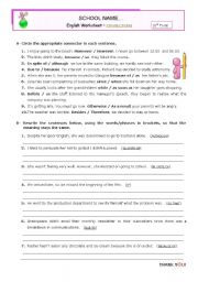 English Worksheet: CONNECTORS   -- Exercises