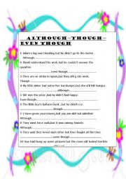 English Worksheet: ALTHOUGH-EVEN THOUGH-THOUGH