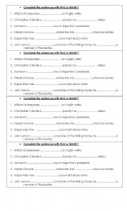 English Worksheet: was wasn`t