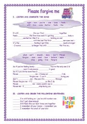 English Worksheet: Please forgive me