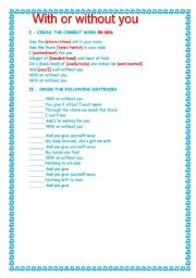 English Worksheet: With or without you