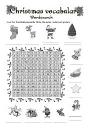 English Worksheet: Christmas vocabulary B/W