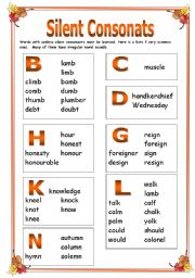 English Worksheet: Silent consonants Part 1