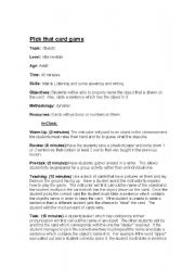 English Worksheet: Pick that card
