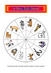 English Worksheet: 12 Chinese zodiac animals 5 pages