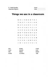 English worksheet: classroom objects wordsearch