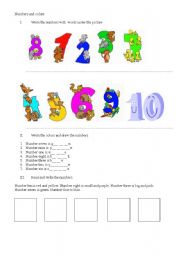English worksheet: number and colors
