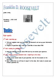 English Worksheet: FD Roosevelt PROJECT (tasks, different skills) (4 pages)