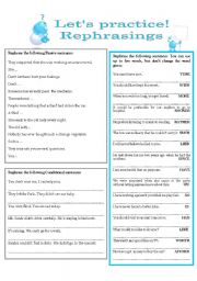 English Worksheet: LETS PRACTICE! 2 --- REPHRASINGS