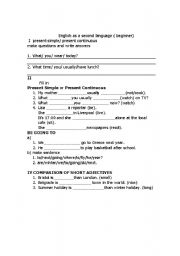 English worksheet: Present Simple, Be going to, Short Adjectives