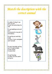 English worksheet: Animals descriptions