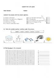 English worksheet: ELEMENTARY LEVEL QUIZ