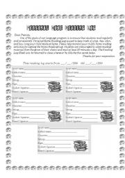 English Worksheet: Personal Reading Log