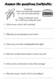 English worksheet: Didnt and the past tense