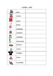 English worksheet: Vocabulary clothes