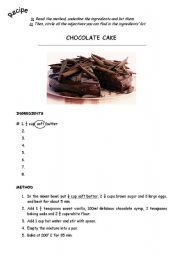 English Worksheet: Chocolate Cake Recipe