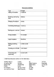 English Worksheet: Discourse markers