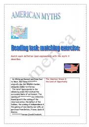English Worksheet: American myths (reading task + civilization) (+ answers)
