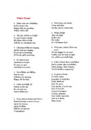 English Worksheet: winter poems