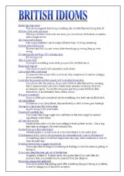 English Worksheet: BRITISH IDIOMS