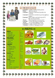 English Worksheet: AT THE RESTAURANT -dialogue +menu