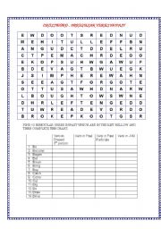 WORDSEARCH - IRREGULAR VERBS IN PAST + CHART