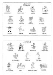 English Worksheet: Jobs mini-dictionary (B&W) 1/2