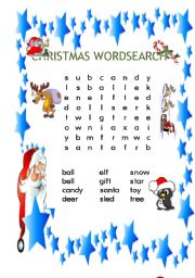 English Worksheet: CHRISTMAS WORDSEARCH