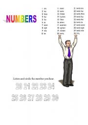 English worksheet: Numbers from 1 to 30