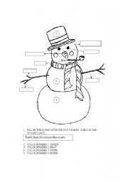 English worksheet: COLORING AND BODY PARTS VOCABULARY