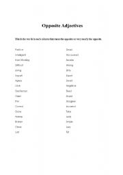 English Worksheet: Opposite Adjectives