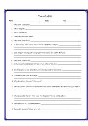 English Worksheet: Poem Analysis Worksheet